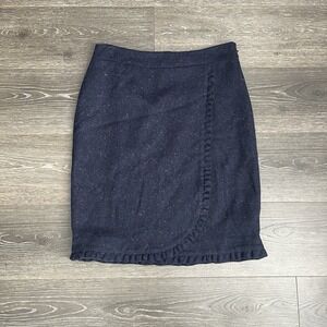 Talbots Skirt‎ Womens 8 Navy Blue Ruffle Wool Blend Pencil Faux Wrap Preppy Work